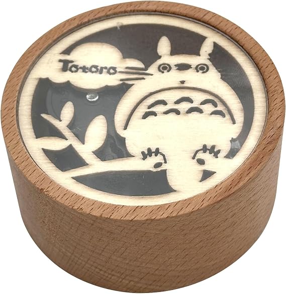 Pursuestar My Neighbor Totor Wooden Music Box, Engraved Round Wood Mechanism Wind Up Musical Gifts for Anime Fans Boys Girls Kids Son Daughter Christmas New Year