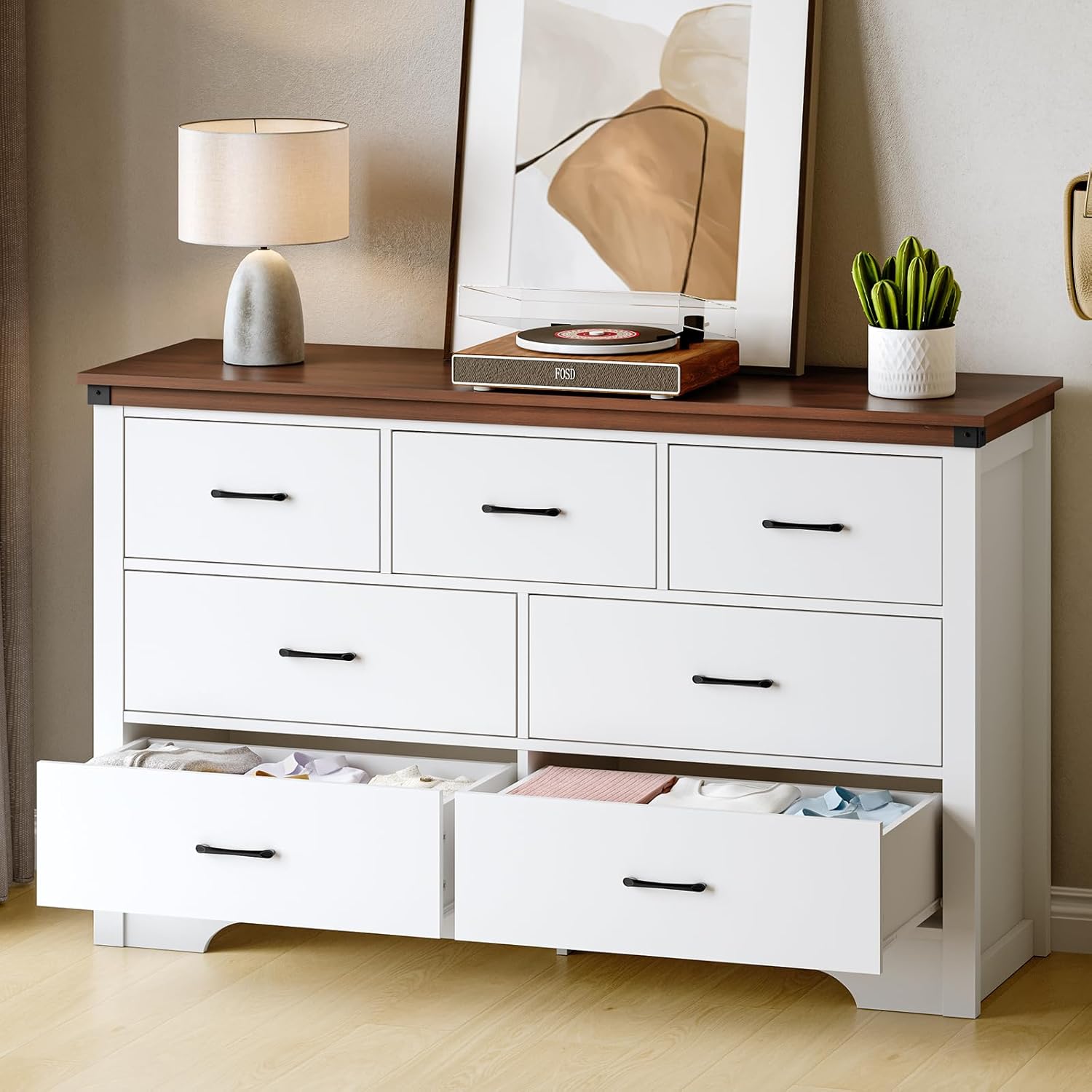Farmhouse 7 Drawer Dresser for Bedroom, 51 Wide Chest of Drawers, Wooden Dresser TV Stand, Storage Dressers Organizer for Bedroom, Living Room, Hallway