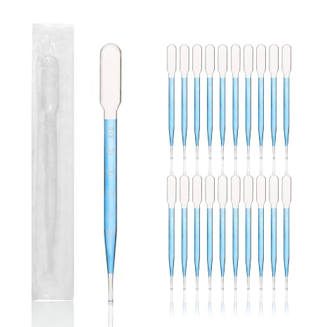 100pcs Sterile Transfer Pipettes, Vol. 7ml, 3ml Graduated, 155mm Long, Essential Oils Pipettes, Low-Density Polyethylene Material, Individual Peel-Pack, TPP7155-100