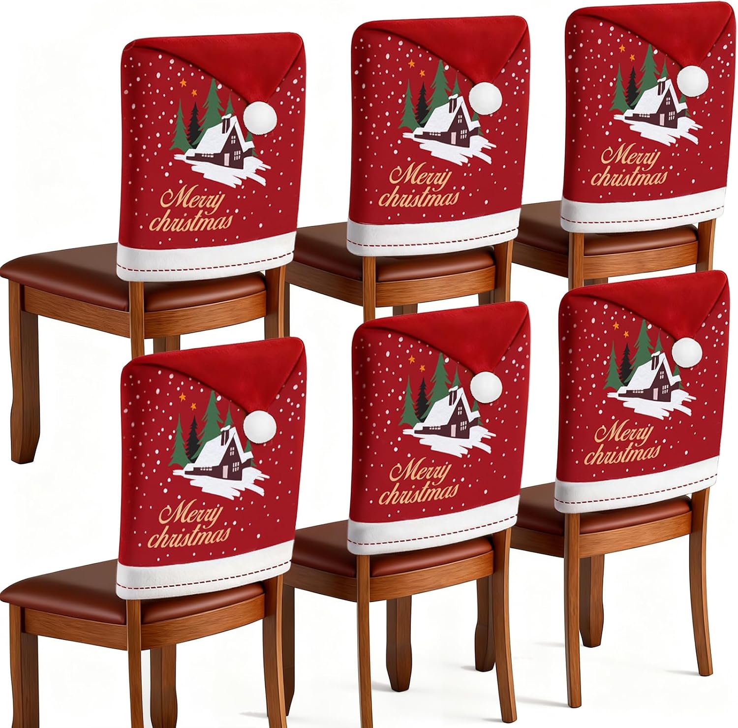 homyfort Christmas Chair Covers Set of 6 - Removable Washable Chair Back Covers for Dining Chairs, Holiday Party Decor for Families & Hosts
