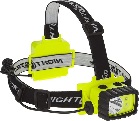 Nightstick XPP-5458G Intrinsically Safe Permissible Dual-Light Multi-Function Headlamp, Green | Multi-function industrial lighting - Non-slip straps fit hard hat rims - Hazard safety zone certified build