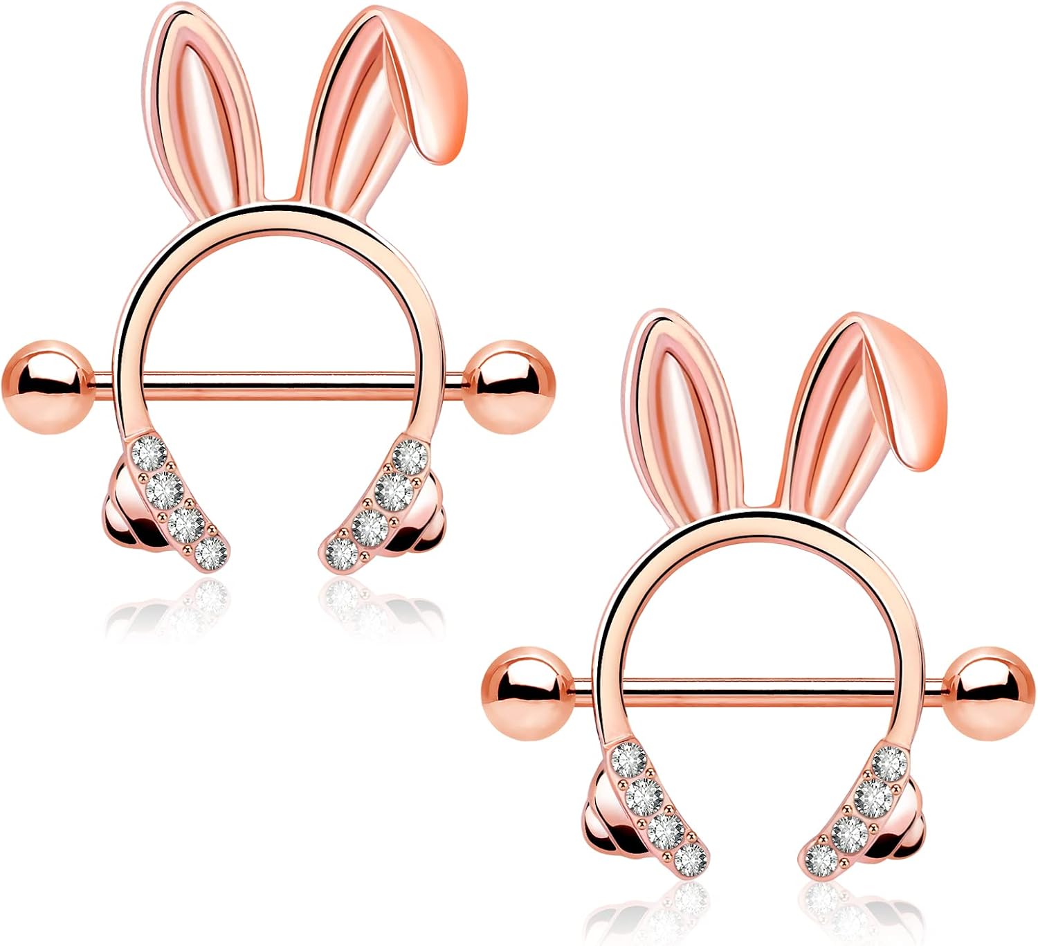 Melighting Dainty Rabbit Nipple Rings 14G Rosy Bunny Ear Clear CZ Nipple Piercing Barbell Surgical Steel 316L Piercing Jewelry for Women