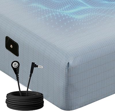 HYPREST Grounding Sheets Queen Deep Pockets 16 inches, 90% Cotton & 10% Silver Fiber Infused, Earthing Sheets Grounding Well Bed Fitted Sheets- 60x80