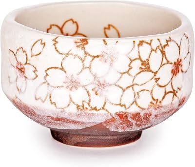 Authentic Japanese Traditional Tea Ceremony Ippuku 3.75 Diameter Mini Matcha Bowl Chawan Mino Tea Cup Textured Glaze Floral Design Handcrafted in Japan Sakura Cherry Blossom