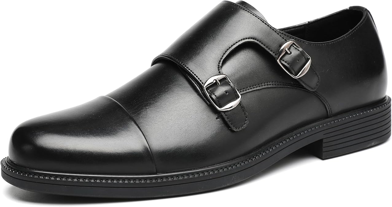 DECARSDZ Men's Double Monk Strap Slip on Loafer Shoes for Business Casual Comfortable Dress Shoes for Men
