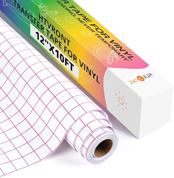HTVRONT Transfer Tape for Vinyl - 12" x 10 FT w/Red Alignment Grid Clear Transfer Paper for Adhesive Vinyl - Medium Tack Vinyl Transfer Tape for Decals Signs Windows Stickers