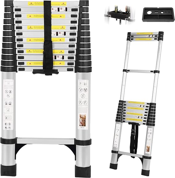 16.5FT Telescoping Ladder with Tool Tray, Extension Aluminum Folding Collapsible Ladder, Telescopic Ladders Foldable Extendable Ladder for Home Homeuse RV Attic Roof