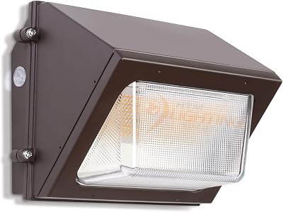 All-in-One 60W LED Wall Pack Fixture - Photocell Dusk-to-Dawn Sensor - 100W-320W MHHPS Equal - Commercial Outdoor Step-Dimmable LED Security Wall Light - 3000K-5000K CCT Tunable - 100-277VAC - Bronze