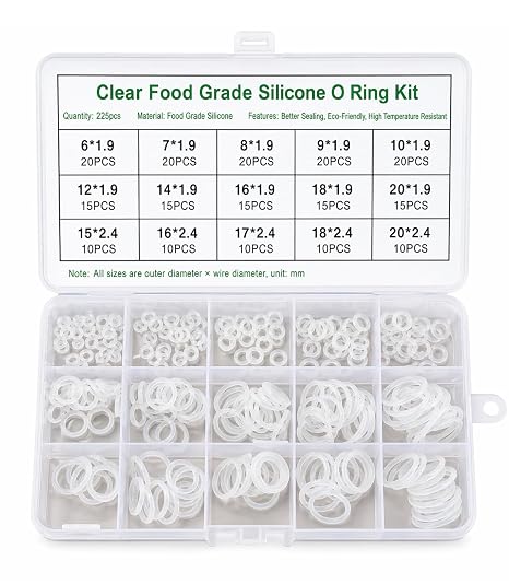 225 PCS Clear Food Grade Silicone O-Rings Rubber Set - Silicones Seal Kit - The Variety of Sizes - Clear Food Grade Silicone Sealing Gasket - Check The Dimensions! 2nd Pic