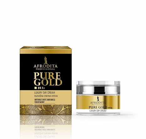 Afrodita Professional Pure Gold 24K Luxury Day Cream Anti-Ageing Face Cream for Women Intensive Moisture & Firming for Mature Normal to Dry Skin Vegan 50 ml