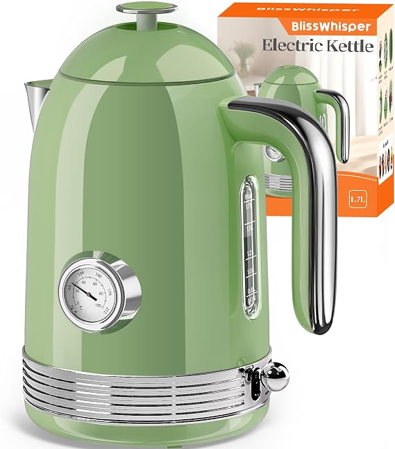 Electric Kettle, 1.7L Tea Kettle with Thermometer, Retro Green