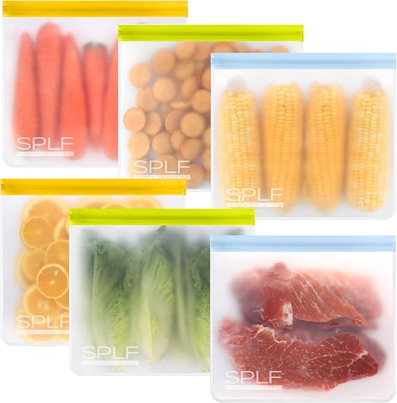 SPLF 6 Pack Reusable Gallon Freezer Bags Dishwasher Safe