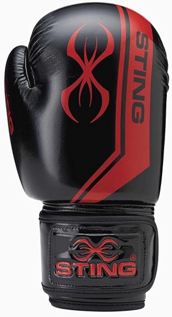 STING Armalite Boxing Gloves for Sparring and Bag Training, Black/Red, 14oz | SLV3 Outer Skin Construction with SAS Layering | Hi Flow Core Padding System | Comfortline 3D Liner with Wrist Strap