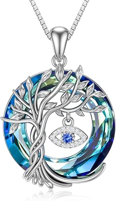 TOUPOP Evil Eye Necklace 925 Sterling Silver Tree of Life Austrian Crystal Pendant Necklace Protection Jewelry Amulet Birthday Gifts for Women Her Mom Wife