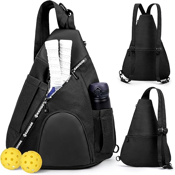 KAVIGOR Pickleball Bag, 7 Pockets & Upgraded Zippers, Lightweight Sling Bag with Detachable Strap & Water-Resistant Pocket