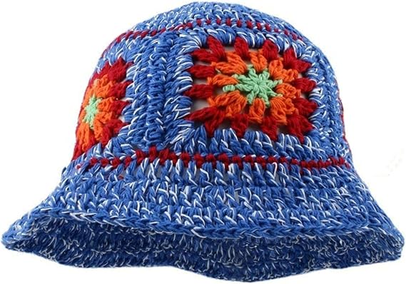 Crochet Bucket Hat Women Trendy Knit Floral Floppy Cap Cute Boho Flower Handmade Beanies Outdoor Boho Travel Fishing Hat
