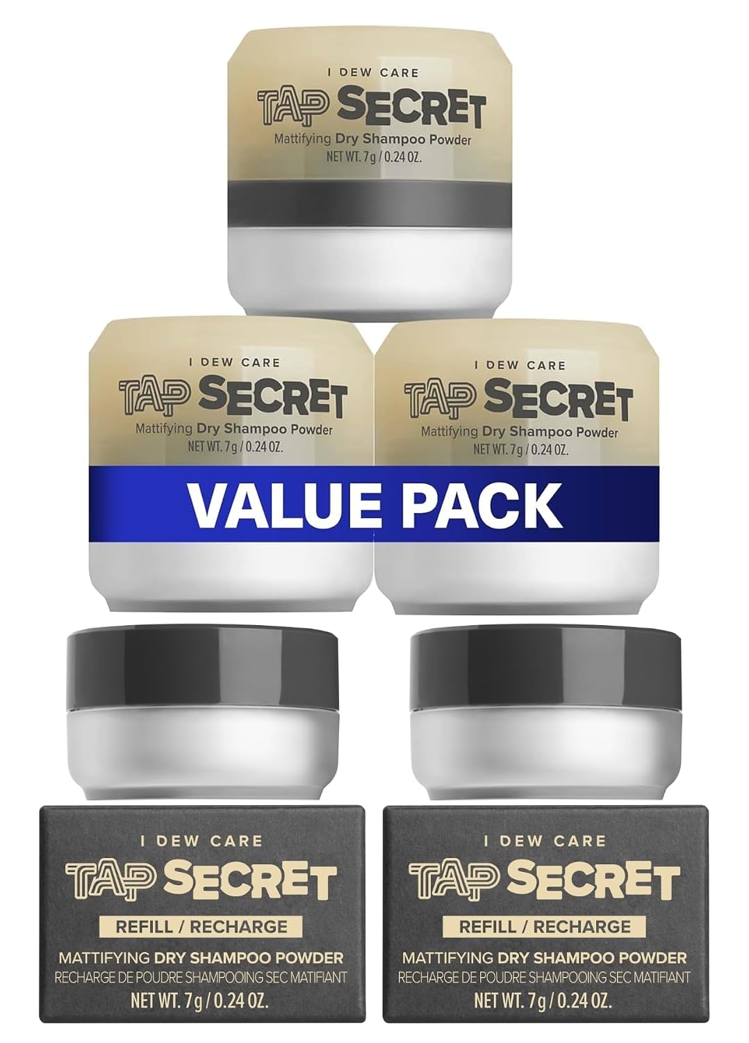 I DEW CARE Dry Shampoo - Tap Secret Trio, 3 Count, 0.81 Oz  Dry Shampoo Powder Refill - Tap Secret Refill, 2 Count Bundle