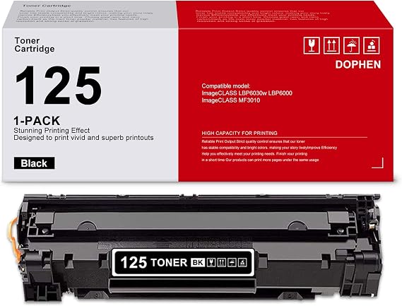CRG125 Toner Cartridge Black (3484B001): DOPHEN 1 Pack Compatible CRG 125 Black Toner Cartridge Replacement for Canon 125 for ImageCLASS LBP6030w LBP6000 MF3010 Printer,CRG 125 Ink Cartridge