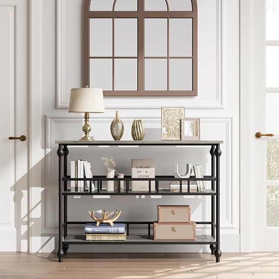 Hallway Console Table, 3-Tier Entryway Narrow Side Table with Shelves, Couch Table Behind Sofa, Narrow Entryway Tables for Small Space Entryway Foyer Living Room Bed Room