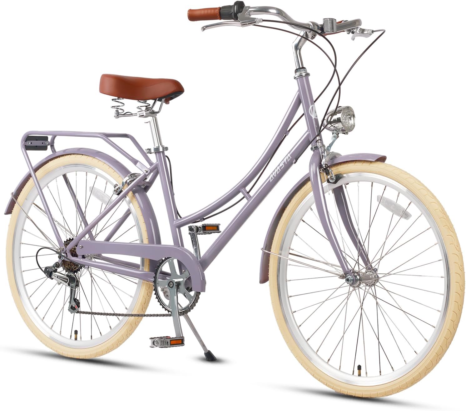 AVASTAAshley Womens City Bicycle, Stylish Mamachari for School and Commute, 26 Inches, Shimano 6-Speed Gear Shift, LED Light, Rear Carrier, Multi-Color
