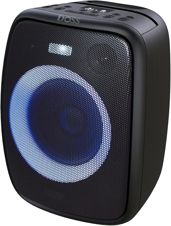 DOSS PartyBoom Loudspeaker Systems with 60W Stereo Sound, Punchy Bass, Mixed Colors Lights, Splash Proof Design, PartySync, Mic and Guitar Inputs, Outdoor Speaker for Beach and Poolside Party