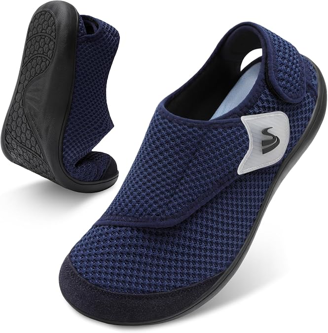 Spesoul Wide Diabetic Slippers for Men Adjustable Mens Diabetic Shoes Slip On Orthopedic Walking Shoes Recovery Sandals for Swollen Edema Feet