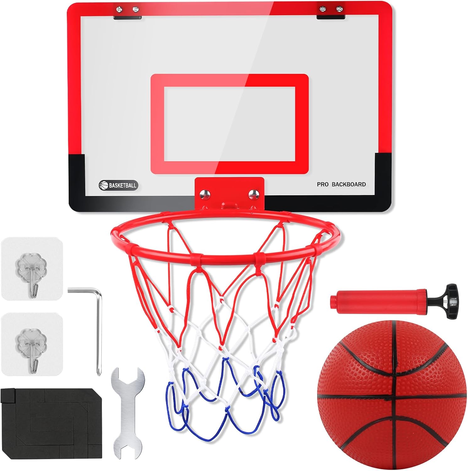 TIHOOK Hoop Indoor for Kids, Foldable Mini Basketball Hoop for Door with 1 Ball and Basketball Accessories, Door Basketball Hoop for Kids Boys Teens