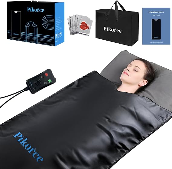 Pikorce Infrared Sauna Blanket for Home Use Full Body Detox & Relaxation | 113-176F Adjustable | 6 ft x 2.65 ft, Leather Portable Far Infrared Stress Relief Heated PU Sauna Bag for Body Recovery