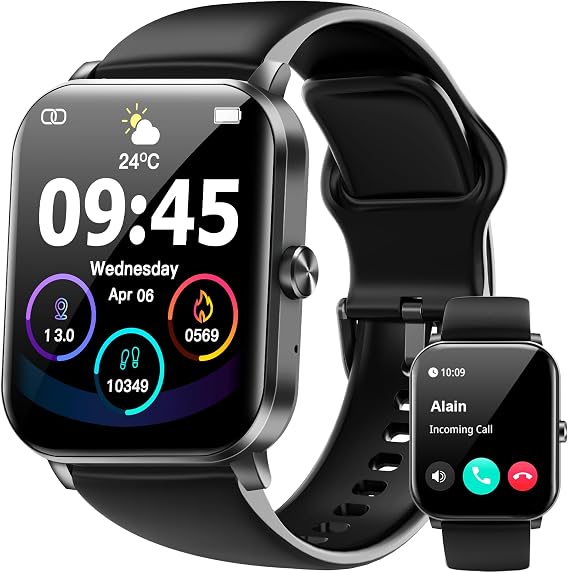 Smart Watch, Smartwatches for Men Women, 1.85" HD Fitness Tracker (Answer/Make Calls), 120+ Sport Modes, Heart Rate/Sleep Monitor, IP68 Waterproof Fitness Watch, Smartwatch for Android iOS (Black)