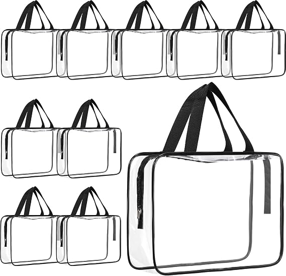 Reginary 10 Large Clear Cosmetic Bags with Zipper, Toiletry Travel Pouches | Clear Tote Bags for Toiletries, Transparent PVC, Women Men, Beach Gym Trip