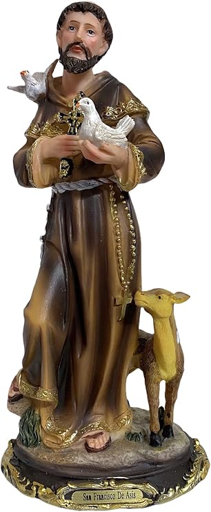 GCK 9'' Inch St Francis Assisi Statue Figure Imagen San Francisco de Asis Estatua Religious Gift Art, Brown