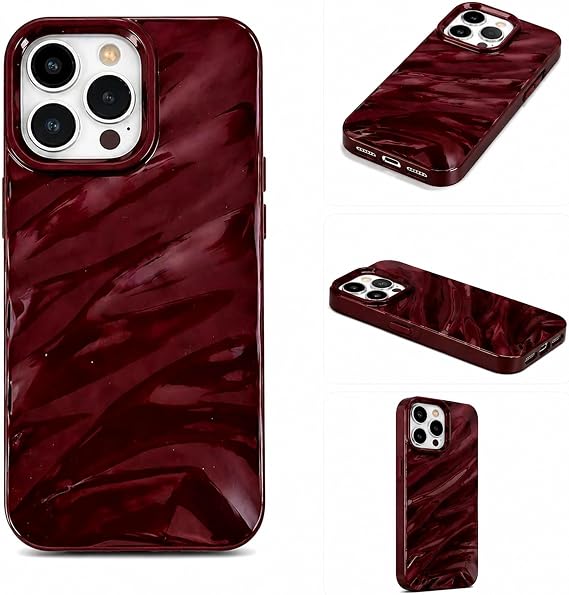 Coverzone iPhone 15 Pro Max İle Uyumlu Kılıf, Özel Üretim 3D Kabartma, Lüks, Parlak, Darbelere Karşı Dayanıklı Yumuşak Kapak Bordo PM-1
