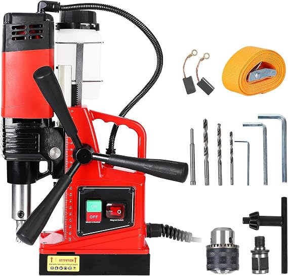 Mag Drill Press - 1300W Electric Magnetic Drill with Twist Drill Chuck for Effortless Boring up to 1.57", Powerful 2922lbf Force, Ideal for Home Improvement Projects.