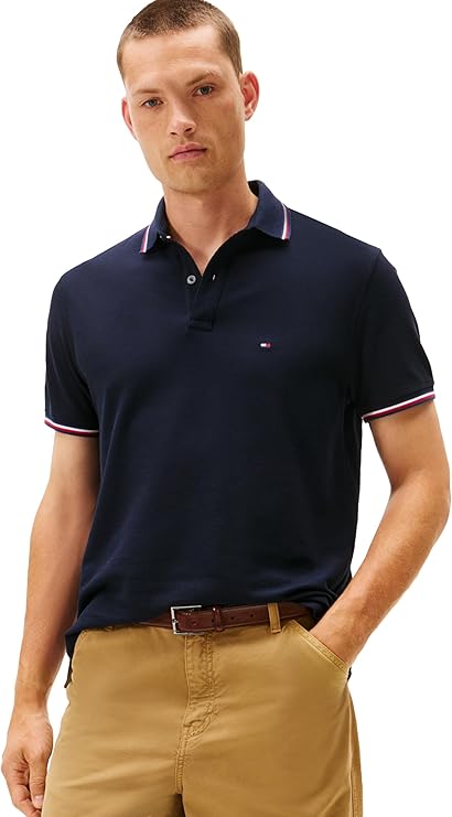 Tommy Hilfiger Men's Short Sleeve Casual Polo Shirts in Regular Fit with Stretch and Cuff Designs