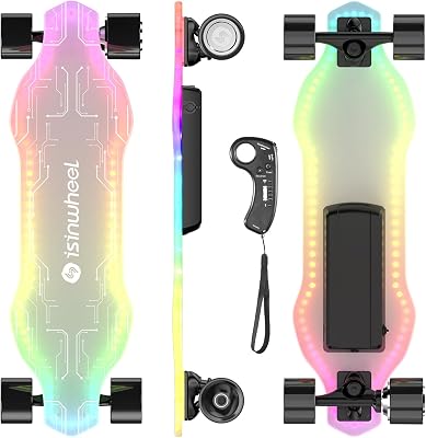 isinwheel V6 PRO Electric Skateboard with Remote, 500W Peak Power, 15 Miles Max Range, 12 MPH Top Speed, 264Lbs Max Load, Electric Longboard for Teens with Ambient Light