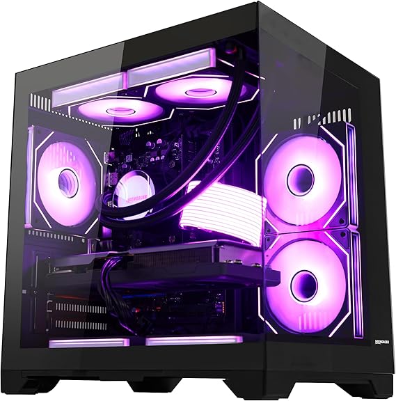 Panorama Gaming PC Desktop - AMD Ryzen 7 5700X 3.4 GHz, RTX 4070 Super 12G, 32GB DDR4 RAM 3200, 1TB M.2 NVMe SSD + 1TB SATA SSD, Windows 11 Pro 64-bit Desktop Computer, Black