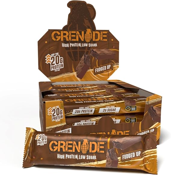 GRENADE Protein Bar 60 g x 12 Adet — Yüksek Protein, Düşük Şekerli Sporcu Barı, Diyet Dostu Atıştırmalık (Fudged Up)