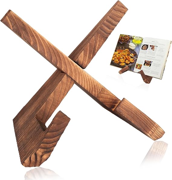 Tenbrachian Wooden Cookbook Holder Cookbook Stand Wooden Stand Book Stand Cookbook Holder for Reading Bed Vintage Recipe Holder Book Stand for Kitchen