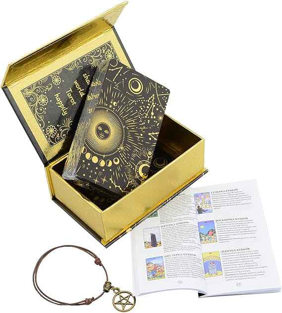Tarot Deck Vintage Rider Waite Tarot Cards Set Gold Foil PVC Waterproof, Anti-Wrinkle with Guidebook for Witch Divination Experts Beginners,A
