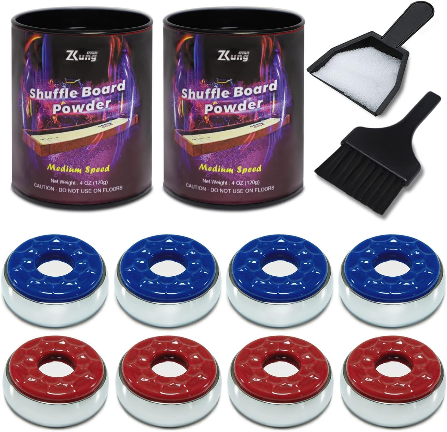 Shuffleboard Pucks and Sand Set - 2 18" Table Pucks with 2 Cans Wax, Mini Brush and Dustpan