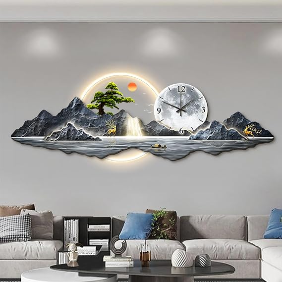 3D Decorative Wall Clock, Modern Artistic Design with LED Light, Silent Operation for Home, Bedroom, Kitchen, Dining Room, Unique Art Piece, 150 x 50cm