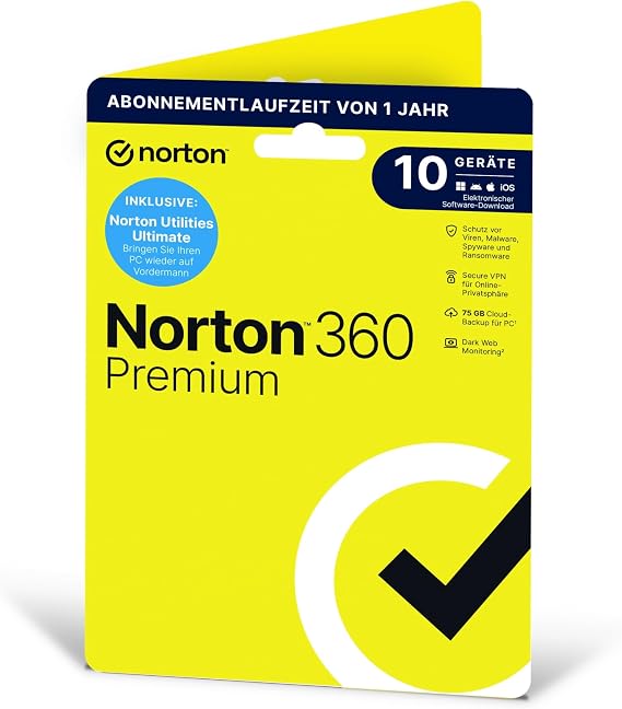 Norton 360 Premium inklusive Utilities Ultimate 2026 10 Geräte 1 Jahr Aktivierungscode in Originalverpackung