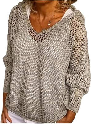 GORGLITTER Womens Beach Cover Up Crochet Sweater Boho Summer Vacation Outfits Long Sleeve Pullover Hoodie Knitwear