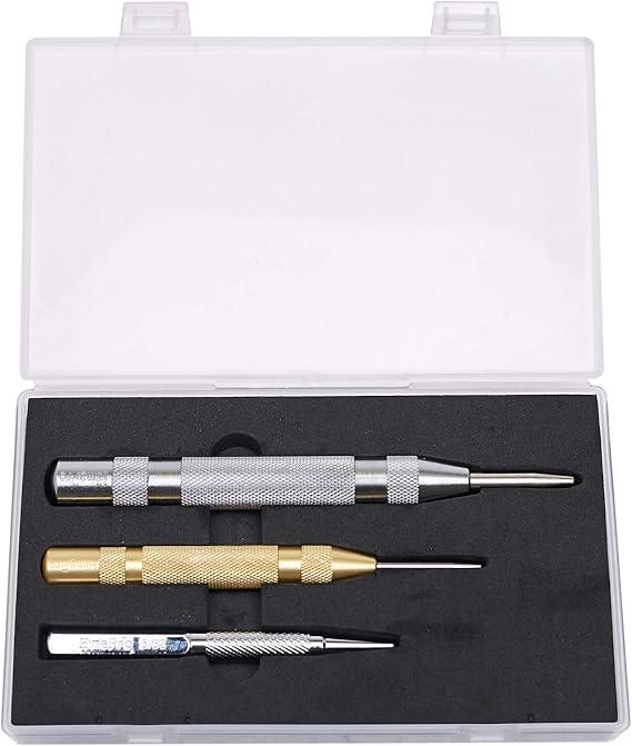 HimaPro Center Punch Set - 2 Automatic Center Punches (6 Inches and 5 Inches) with Spring loaded Adjustable Strokes and 1 Solid Center Punch (4 Inches)