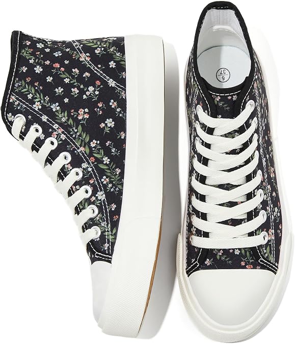 Uoidru High Top Sneakers for Women Canvas Shoes White Canvas High Tops Women Casual Shoes Lace Up Fashion Sneakers