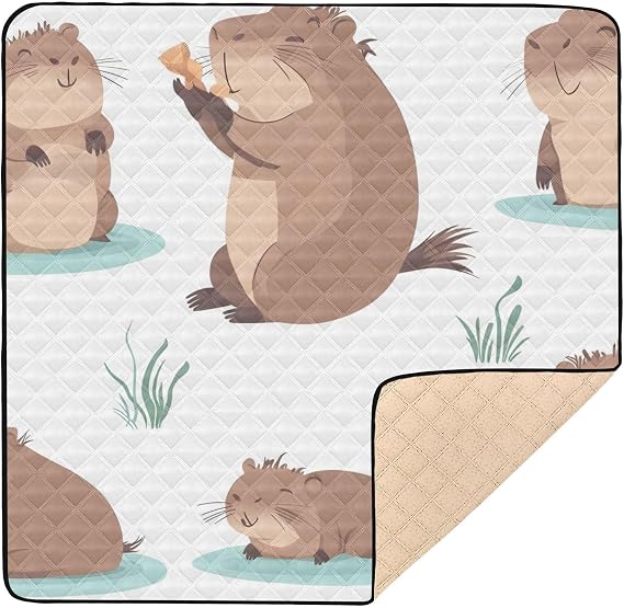 Beavers at Play 50x50 inches Baby Gyms Play Mat, Polyester Lightweight Quilted Cushion, Waterproof Surface, Soft and Thick, Slip Resistant Bottom and Machine Washable