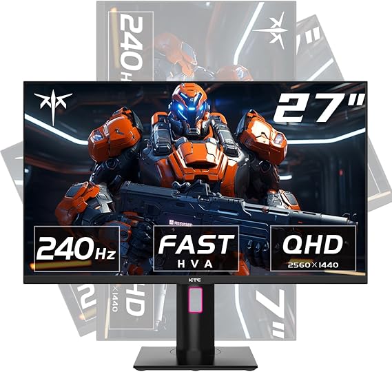 KTC 27 Inch 240Hz Gaming Monitor, QHD 2560x1440 Monitor, Fast HVA, HDR400, G-Sync/FreeSync Compatible, USB/Type C/DisplayPort/HDMI, VESA Mountable, Pivot Height Tilt Adjustable, H27E22