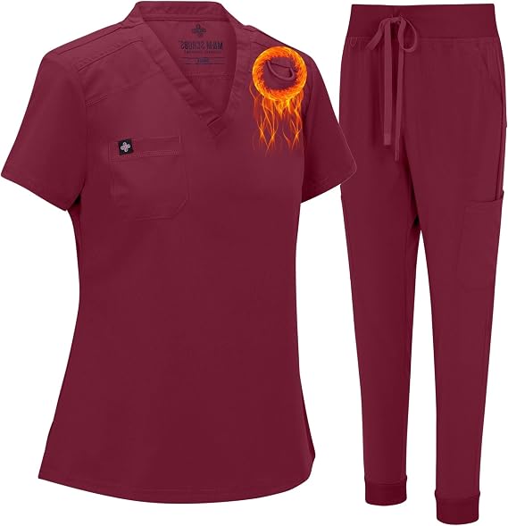 Womens Jogger Scrub Set Cool Stretch Modern Tuck-In Top 8 Pockets Yoga Jogger Scrub Set