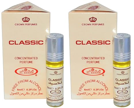 Classic Concentrated Perfume Oil 6 ml Roll-On - Long Lasting Alcohol Free Unisex Attar - Pack of 2