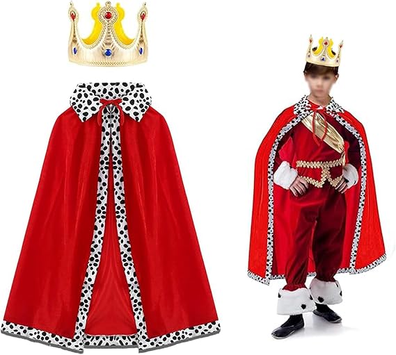Costume Set Prince Cloak And Crown Set For Role Play, Medieval Prince King Cape Cloak Coat For Halloween Fancy Dress Cosplay Theme Party Carnival (90cm)
